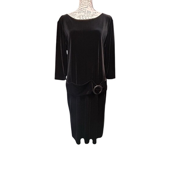 VTG DANI MAX Velvet Little Black Buckle Midi 12 Whimsigoth Fairy Witchy grunge - Picture 1 of 6